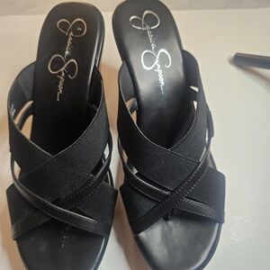 JESSICA SIMPSON BLACK PLATFORM WEDGE HEELS SIZE 10M OPEN TOE SLIP ON